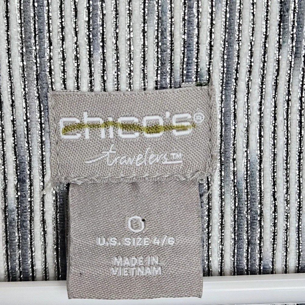 Chico's Travelers Textured Lurex Jacket Sz 0 US S 4 6 Gray‎ Metallic Silver